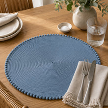 Load image into Gallery viewer, Dainty Home Pom Pom 15" Round Woven Placemats Set of 6 - Durable, Reversible & Non-Slip Table Mats