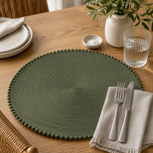 Load image into Gallery viewer, Dainty Home Pom Pom 15" Round Woven Placemats Set of 6 - Durable, Reversible & Non-Slip Table Mats