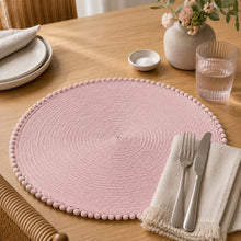 Load image into Gallery viewer, Dainty Home Pom Pom 15" Round Woven Placemats Set of 6 - Durable, Reversible & Non-Slip Table Mats