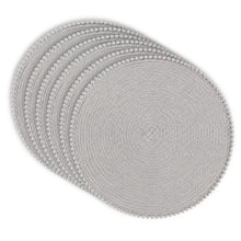 Load image into Gallery viewer, Dainty Home Pom Pom 15" Round Woven Placemats Set of 6 - Durable, Reversible & Non-Slip Table Mats