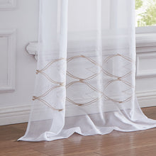 Load image into Gallery viewer, Dainty Home New Wave Boho 3D Wave Embroidered Striped Design Linen Look Light Filtering Grommet Panel Pair