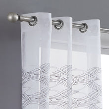 Load image into Gallery viewer, Dainty Home New Wave Boho 3D Wave Embroidered Striped Design Linen Look Light Filtering Grommet Panel Pair