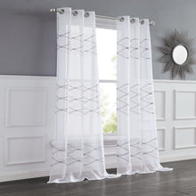 Load image into Gallery viewer, Dainty Home New Wave Boho 3D Wave Embroidered Striped Design Linen Look Light Filtering Grommet Panel Pair