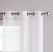 Load image into Gallery viewer, Dainty Home Cut Flower Linen Look Light Filtering Panel Pair With 3D Cotton Like Flower Puffs