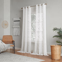 Load image into Gallery viewer, Dainty Home Rita Linen Look Boho Solid Fabric With 3D Floral Chenille Embroidery Light Filtering Grommet Panel Pair
