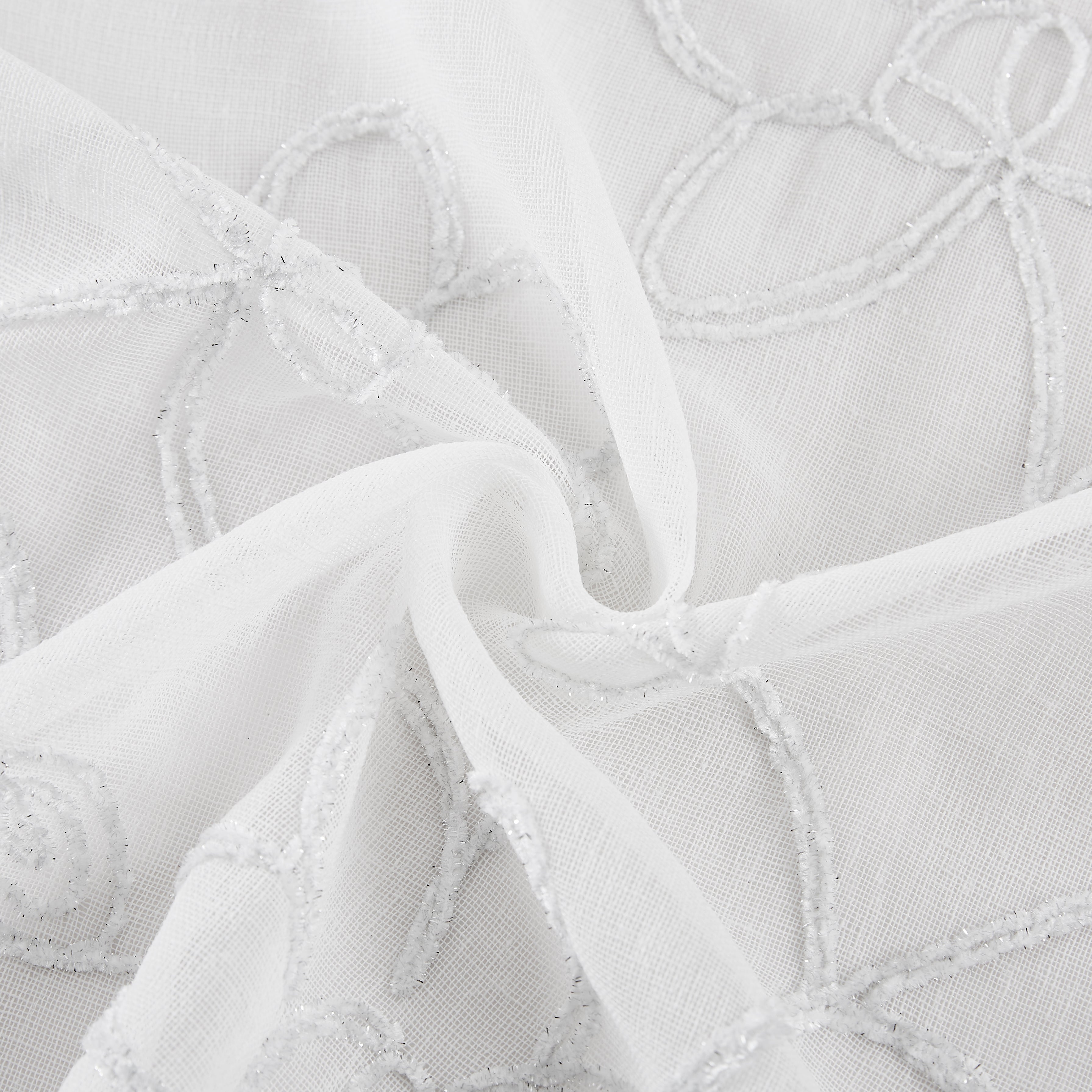 Dainty Home Rita Linen Look Boho Solid Fabric With 3D Floral Chenille Embroidery Light Filtering Grommet Panel Pair
