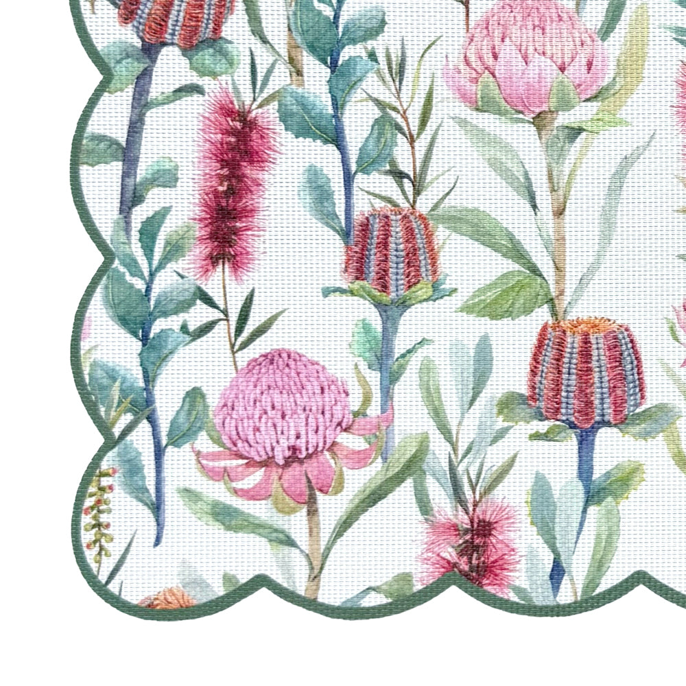 Dainty Home Garden Bloom Woven Vinyl Scalloped Border Rectangular Placemat Set Of 6 13" x 19"