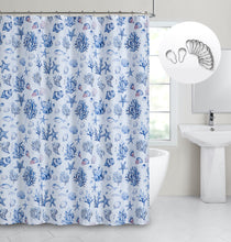Load image into Gallery viewer, Dainty Home Seaside 3D Textured Fabric Shower Curtain with 12 Metal Rollerball Hooks, 70" x 72"
