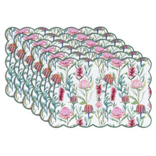 Load image into Gallery viewer, Dainty Home Garden Bloom Woven Vinyl Scalloped Border Rectangular Placemat Set Of 6 13" x 19"

