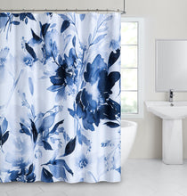 Load image into Gallery viewer, Dainty Home Blue Florals Printed Fabric 3D Designed Textured Fabric Shower Curtain 70" x 72"
