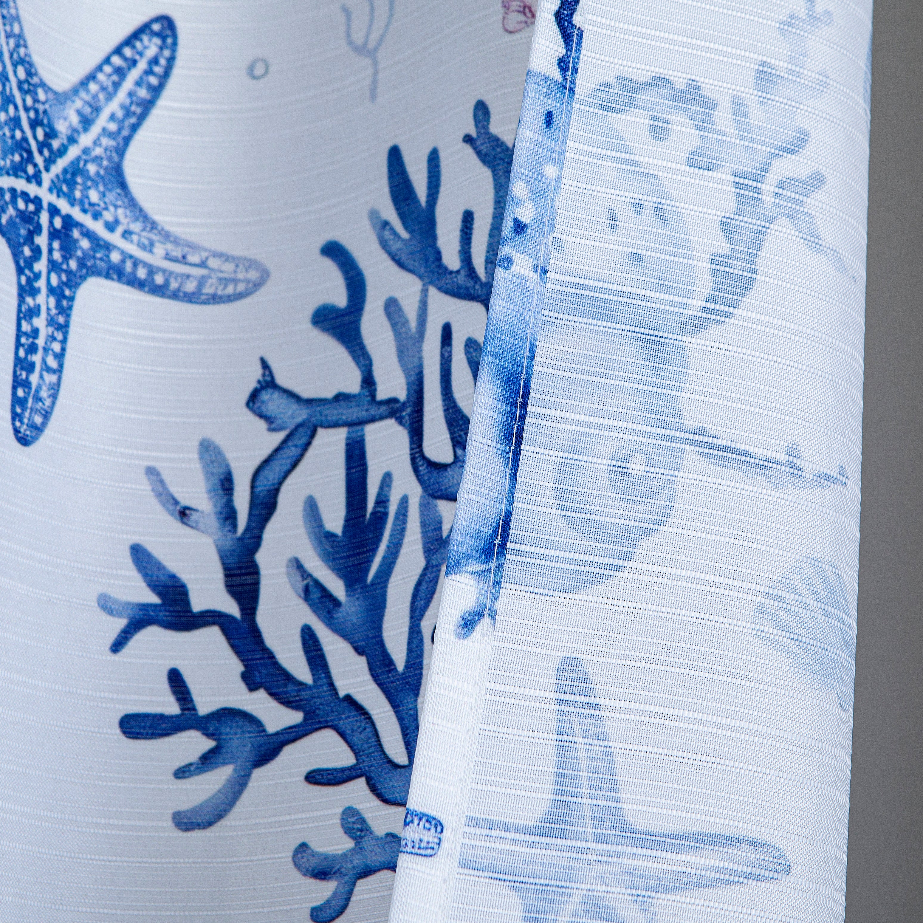 Dainty Home Seaside 3D Textured Fabric Shower Curtain with 12 Metal Rollerball Hooks, 70" x 72"