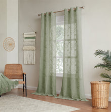 Load image into Gallery viewer, Dainty Home Rita Linen Look Boho Solid Fabric With 3D Floral Chenille Embroidery Light Filtering Grommet Panel Pair
