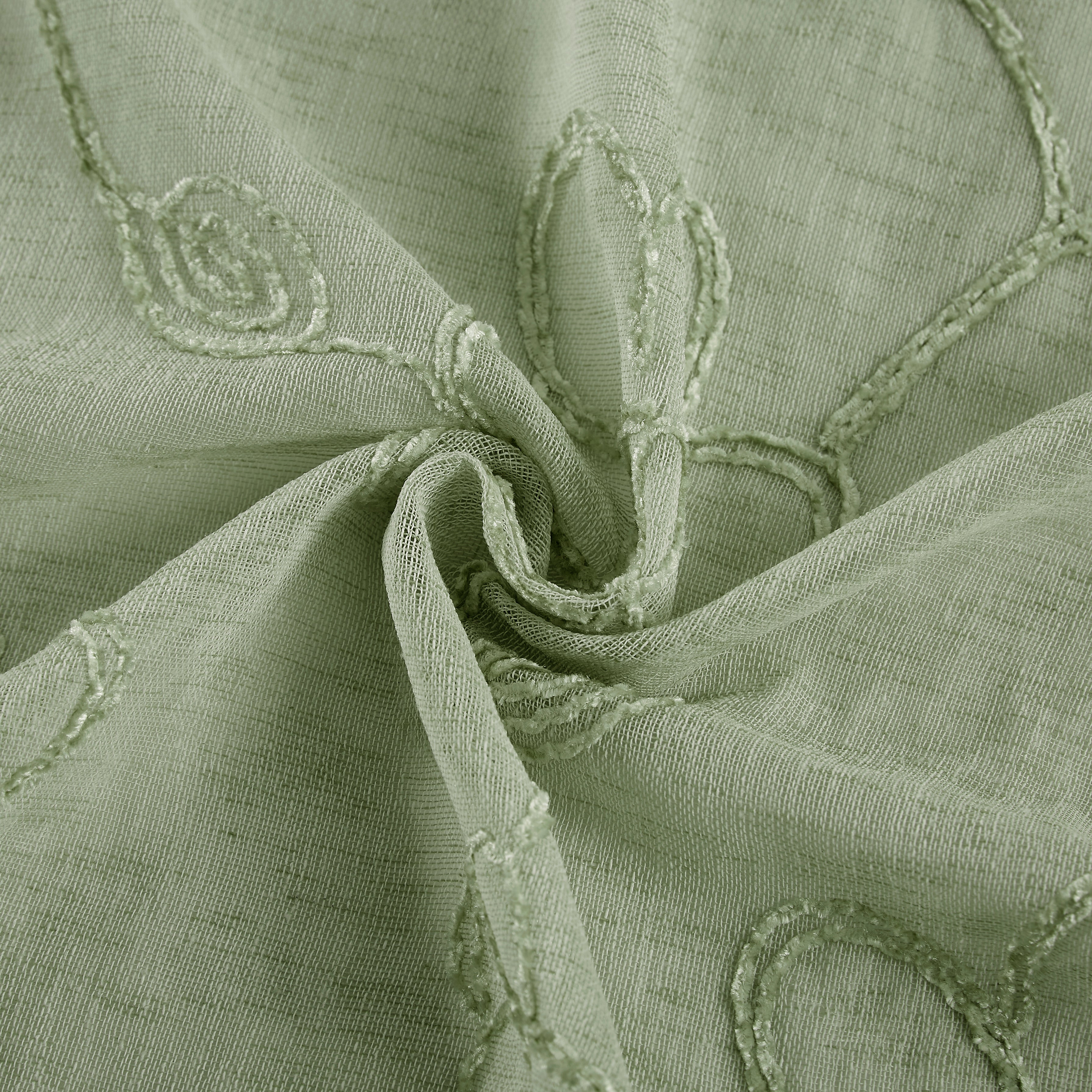 Dainty Home Rita Linen Look Boho Solid Fabric With 3D Floral Chenille Embroidery Light Filtering Grommet Panel Pair