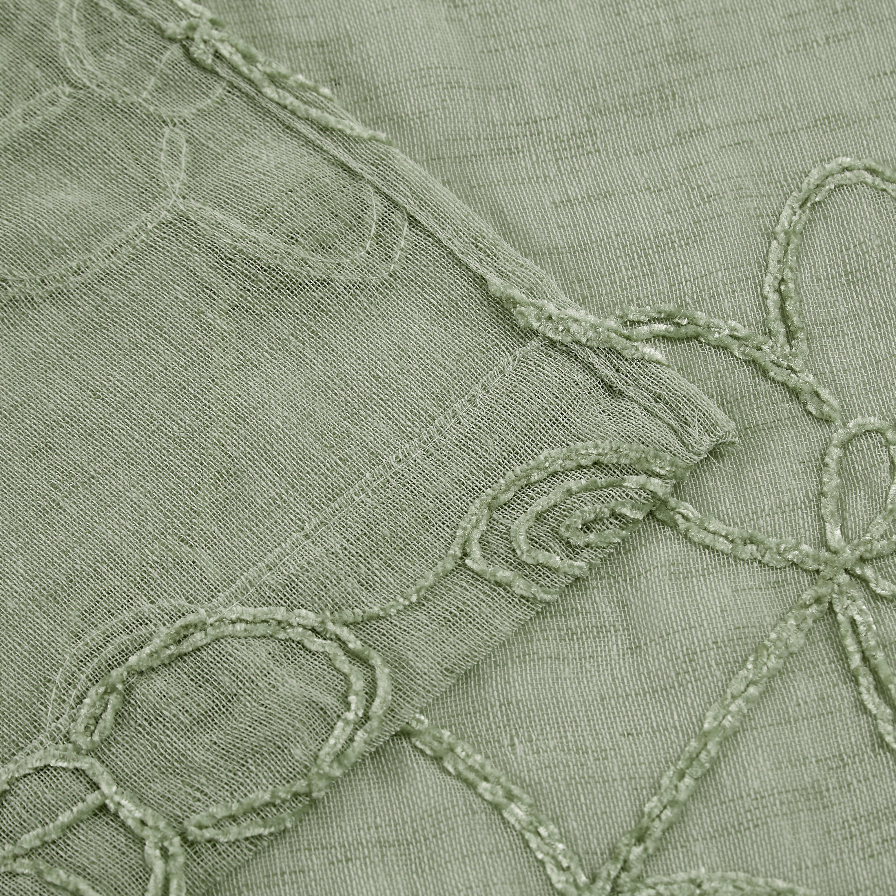 Dainty Home Rita Linen Look Boho Solid Fabric With 3D Floral Chenille Embroidery Light Filtering Grommet Panel Pair