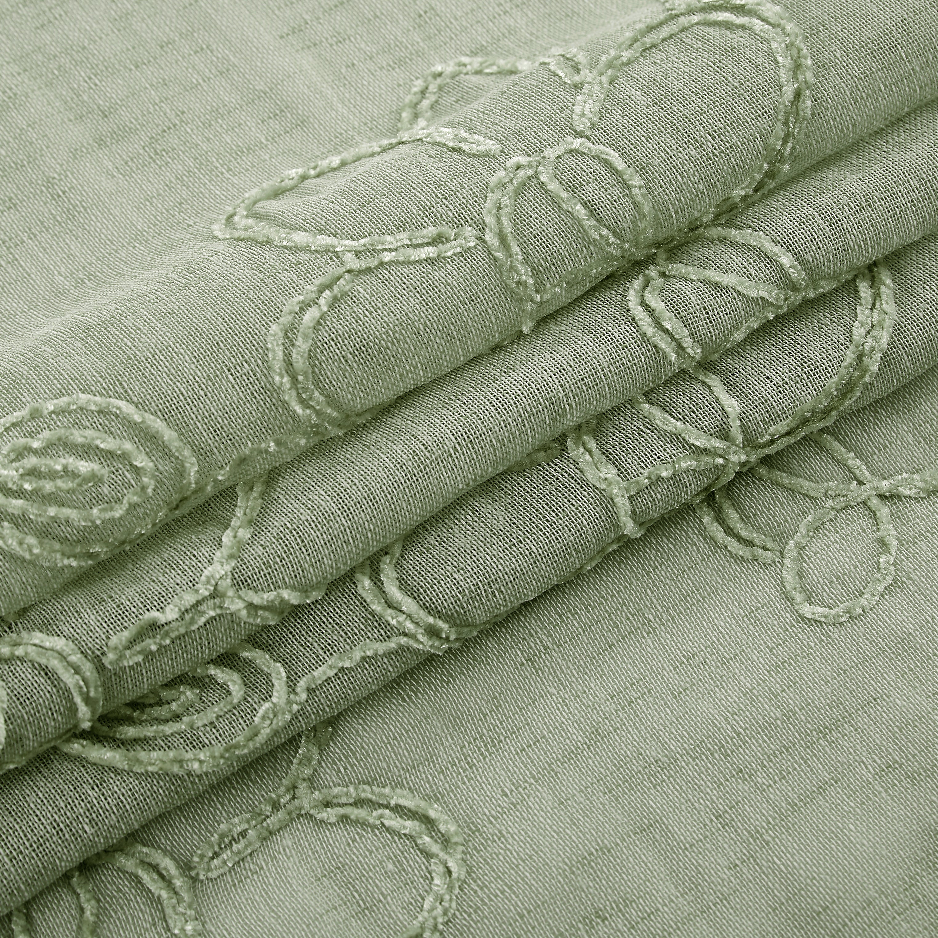 Dainty Home Rita Linen Look Boho Solid Fabric With 3D Floral Chenille Embroidery Light Filtering Grommet Panel Pair