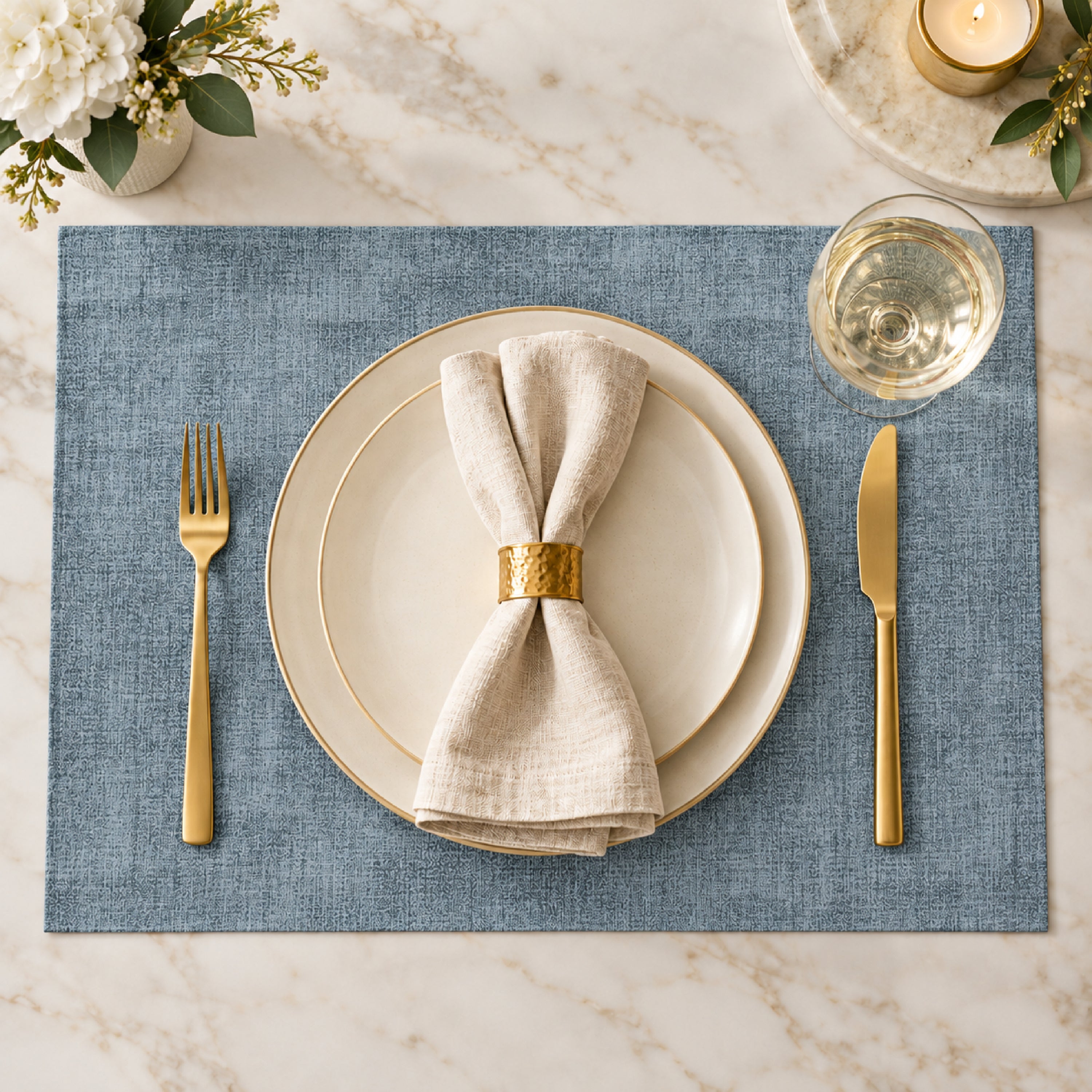 Dainty Home Amalfi Faux Leather Reversible 2 Pattern 12" x 18" Rectangular Placemat Set