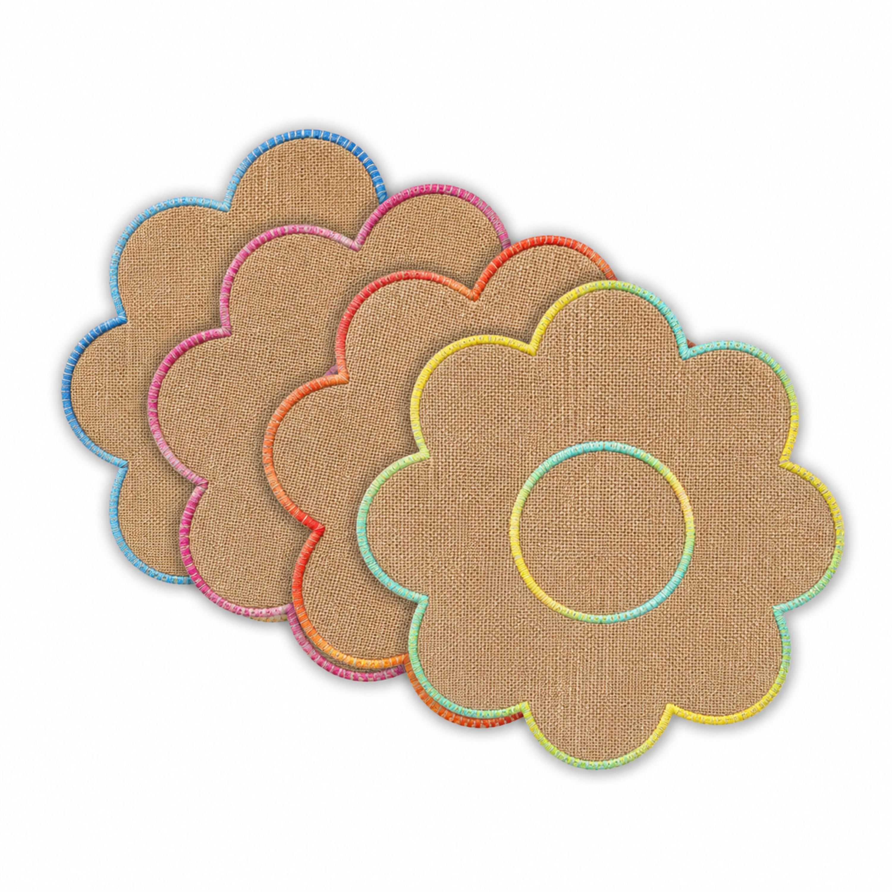 Dainty Home Aruba 15" Flower Shaped Multicolor Natural Jute Placemats Set of 4 - Durable Table Mats