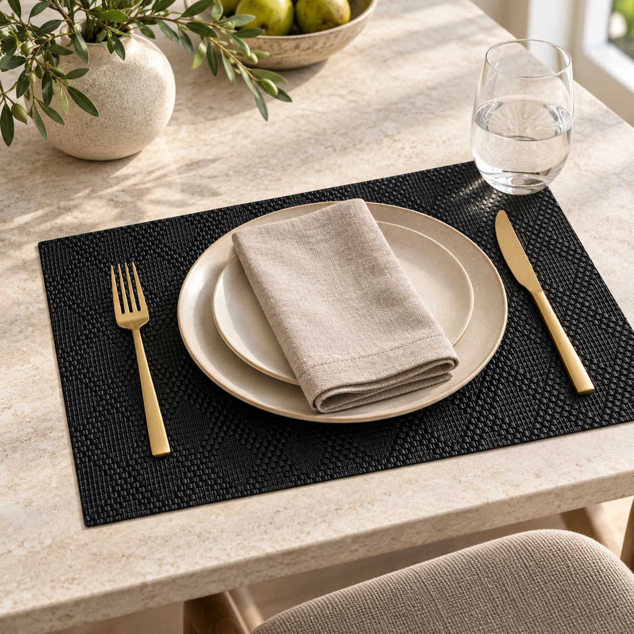Dainty Home Basel Premium Vegan Leather Reversible 2 Pattern 12" x 18" Rectangular Placemat Set Of 4
