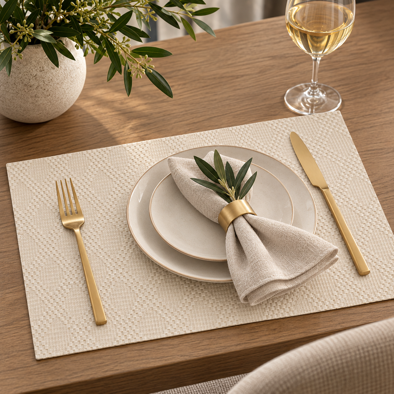 Dainty Home Basel Premium Vegan Leather Reversible 2 Pattern 12" x 18" Rectangular Placemat Set Of 4
