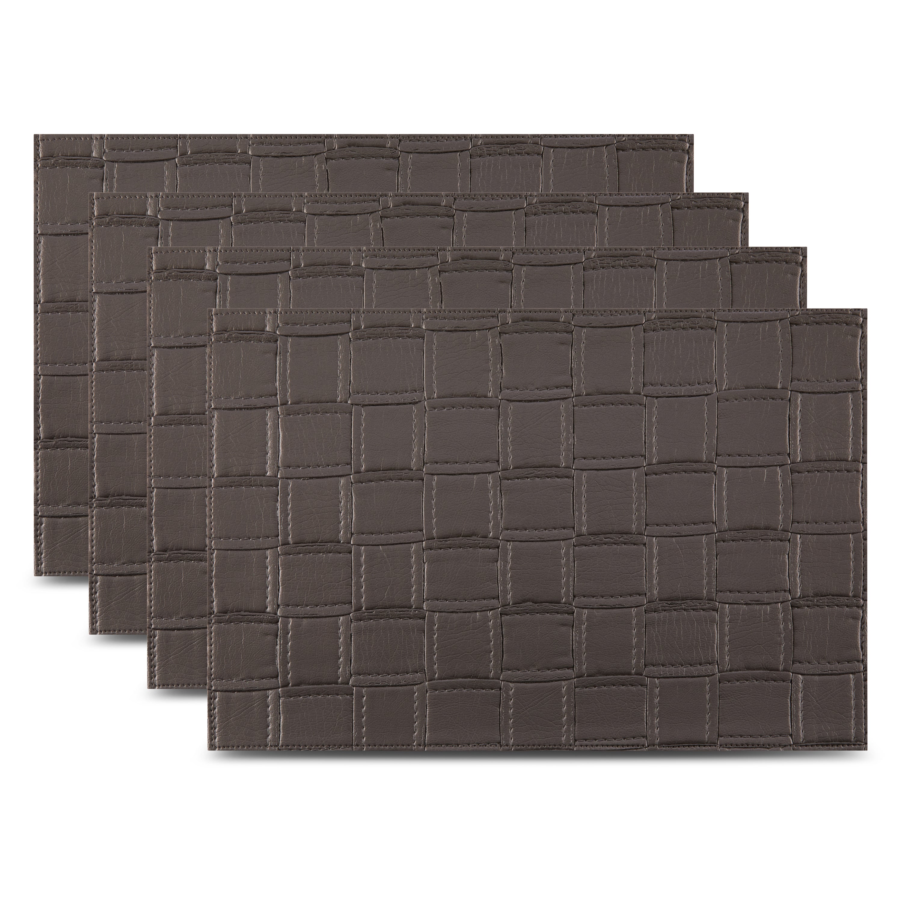 Dainty Home Bostonian Premium Vegan Leather Reversible 2 Pattern 12" x 18" Rectangular Placemat Set Of 4