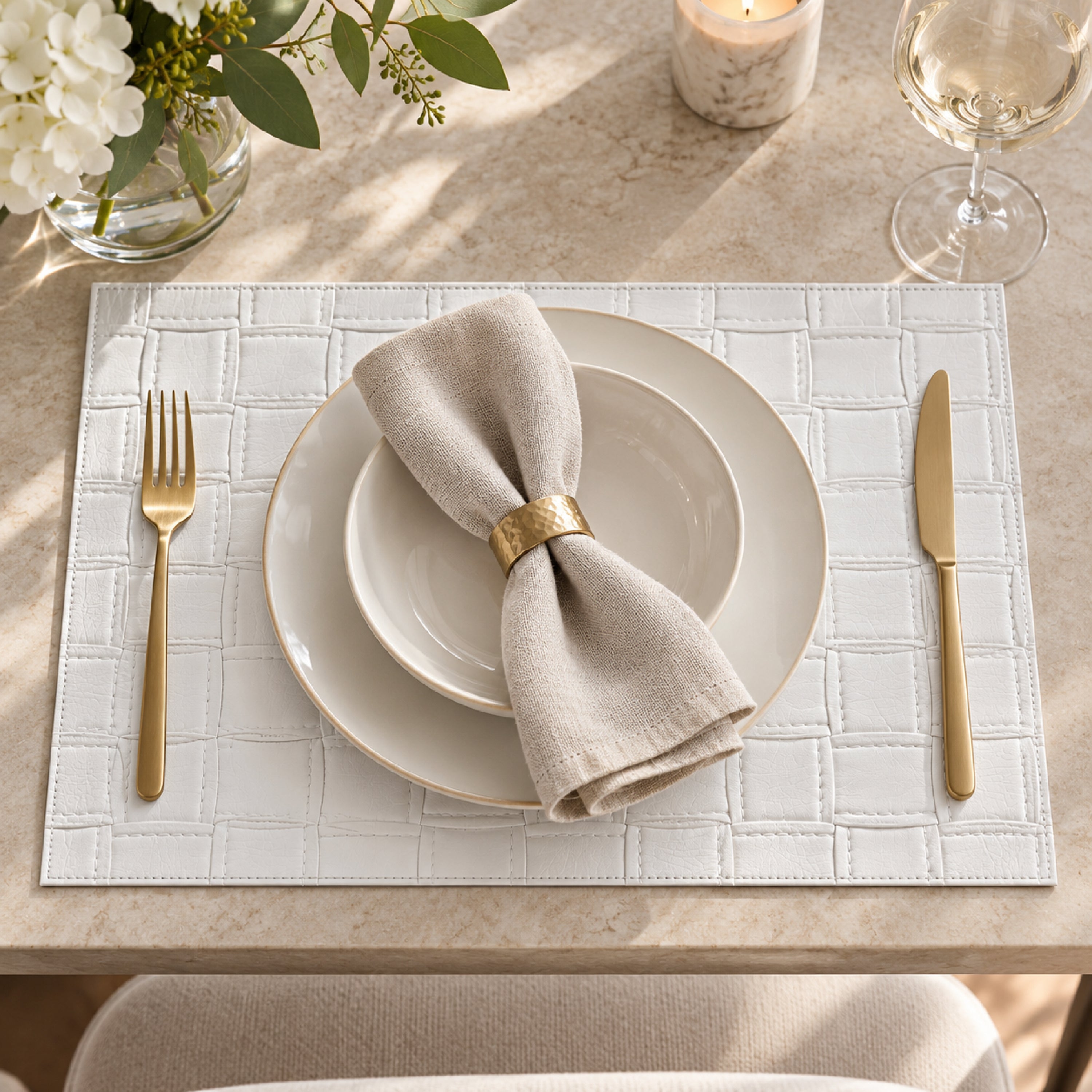 Dainty Home Bostonian Premium Vegan Leather Reversible 2 Pattern 12" x 18" Rectangular Placemat Set Of 4