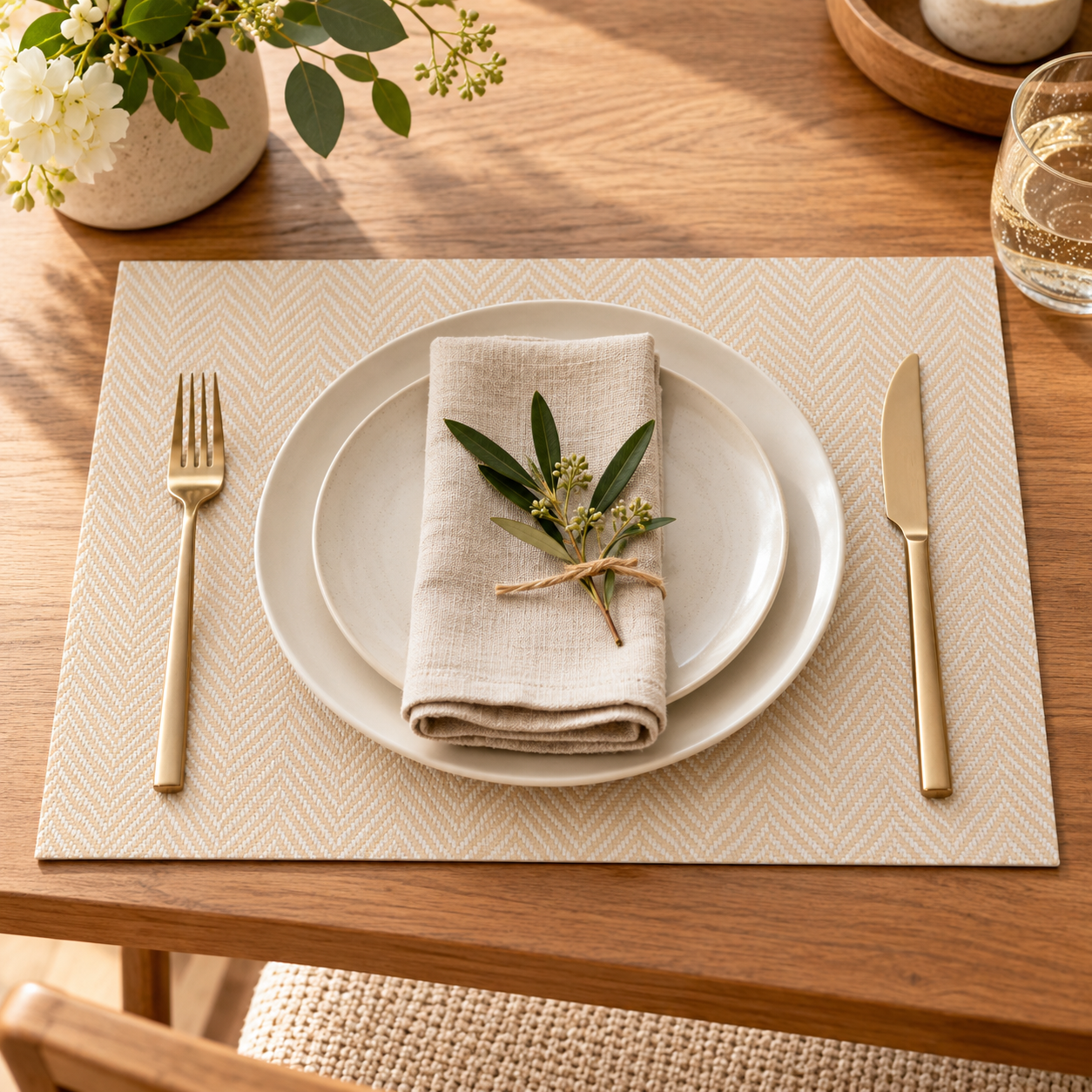 Dainty Home Chevron Premium Vegan Leather Reversible 2 Pattern 12" x 18" Rectangular Placemat Set Of 4