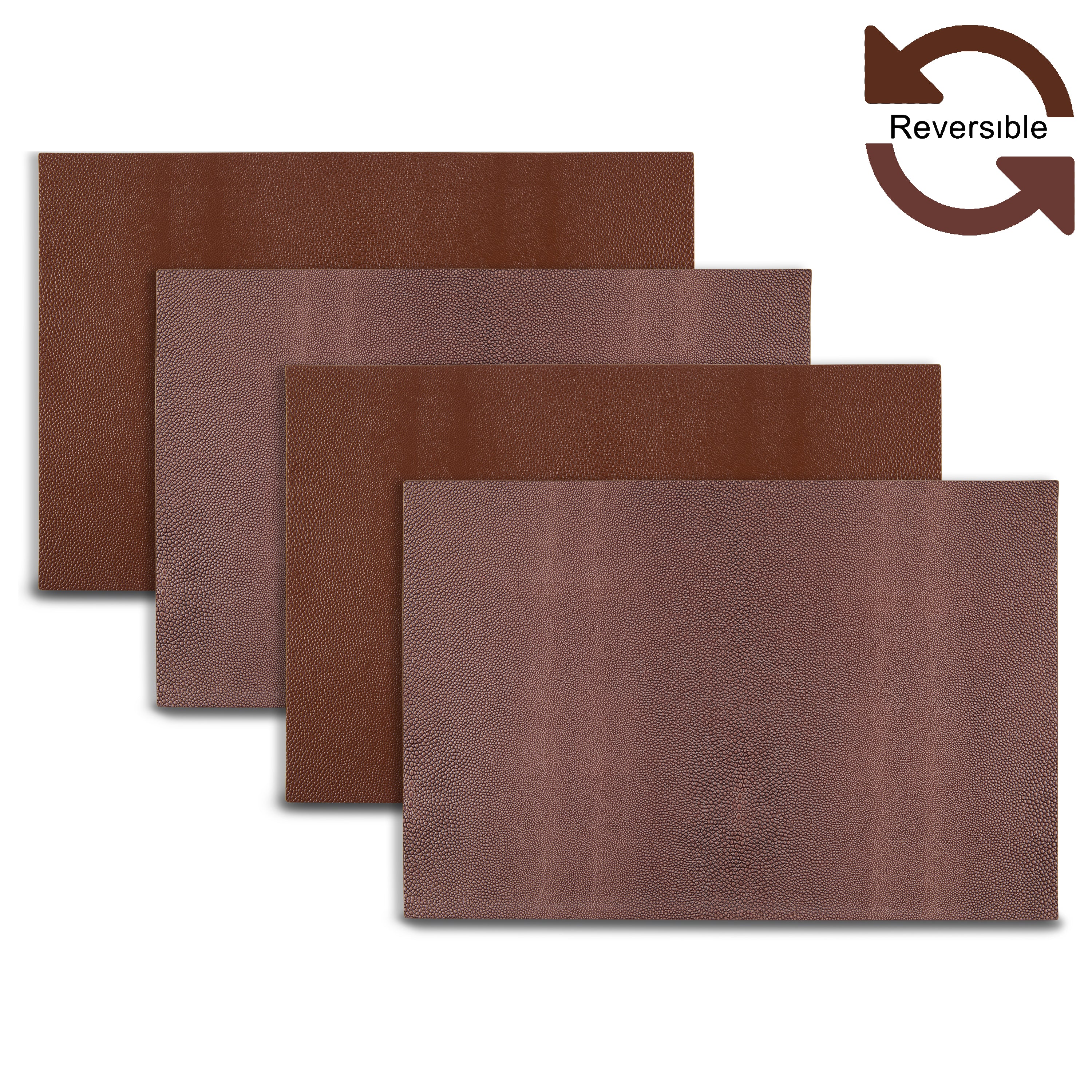 Dainty Home Lucerne Premium Vegan Patent Leather Reversible 2 Pattern 12" x 18" Rectangular Placemat Set Of 4