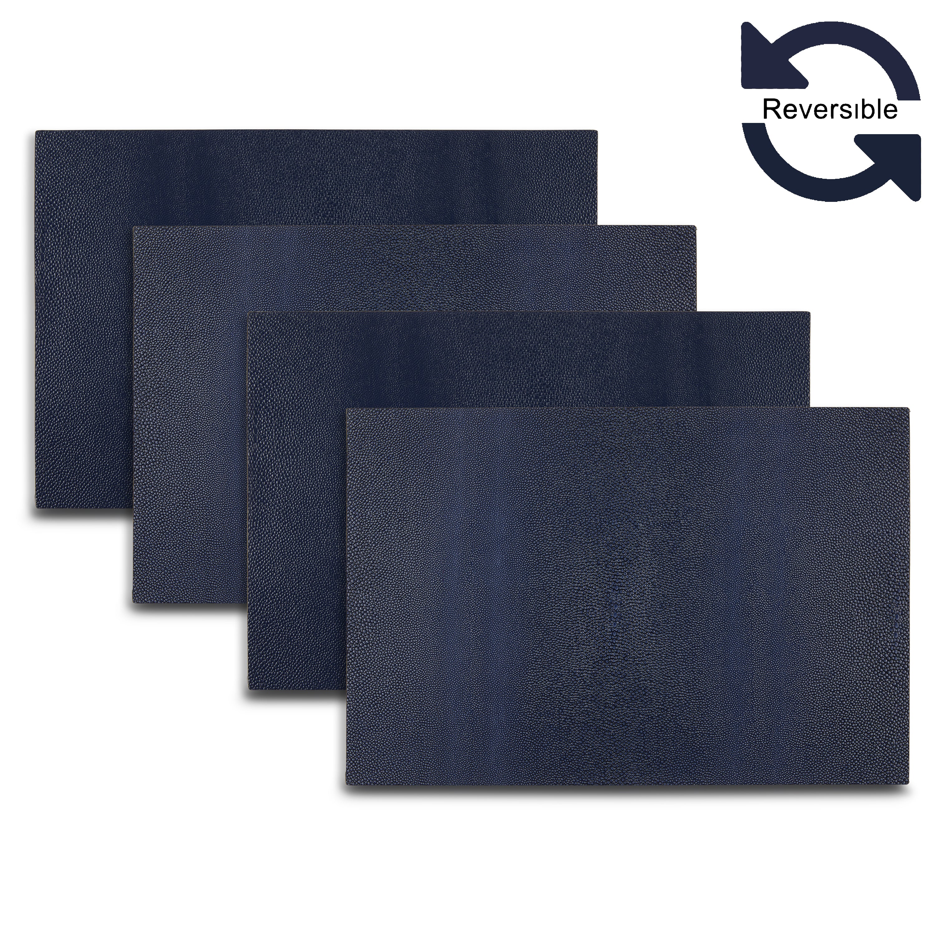 Dainty Home Lucerne Premium Vegan Patent Leather Reversible 2 Pattern 12" x 18" Rectangular Placemat Set Of 4