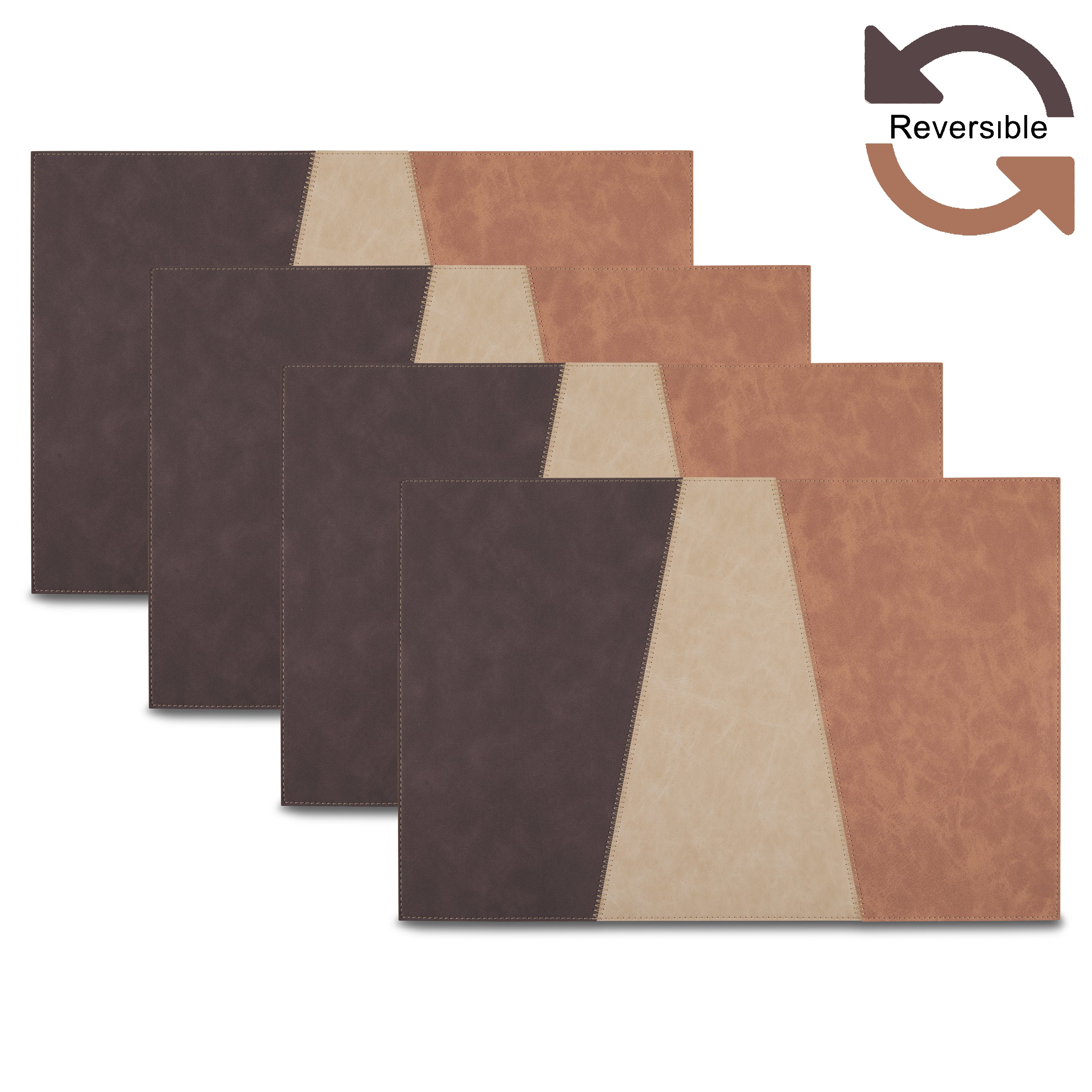 Dainty Home Milano Premium Vegan Leather Reversible 2 Pattern 12" x 18" Rectangular Placemat Set Of 4
