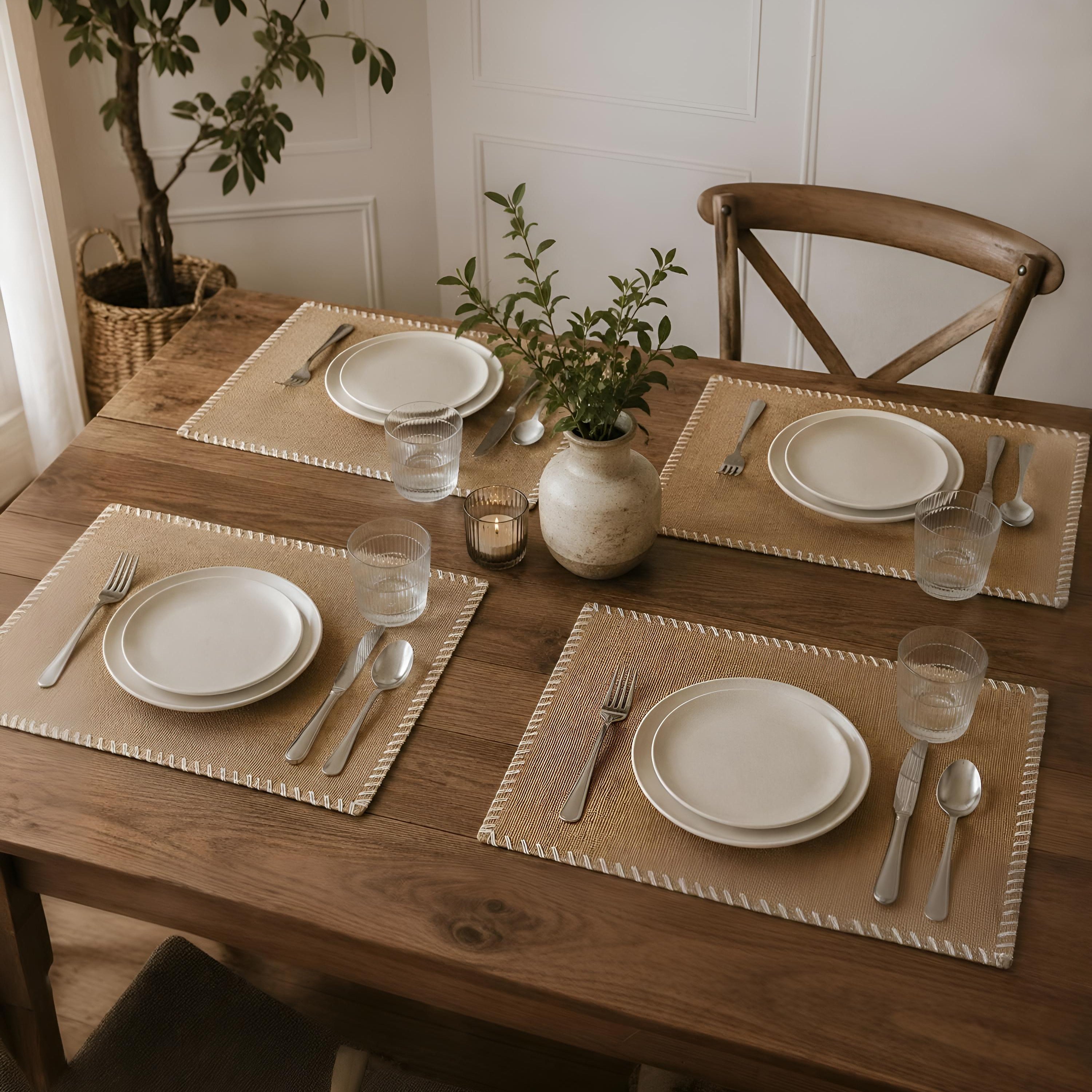 Dainty Home Neves 12" x 18" Rectangular Shaped Natural Jute Placemats Set of 4 - Durable Table Mats