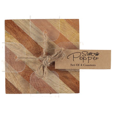 Load image into Gallery viewer, Dainty Home Wood With Stripe Designed 4" Square Coaster Set Of 4
