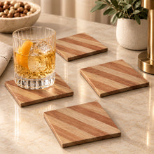 Load image into Gallery viewer, Dainty Home Wood With Stripe Designed 4" Square Coaster Set Of 4
