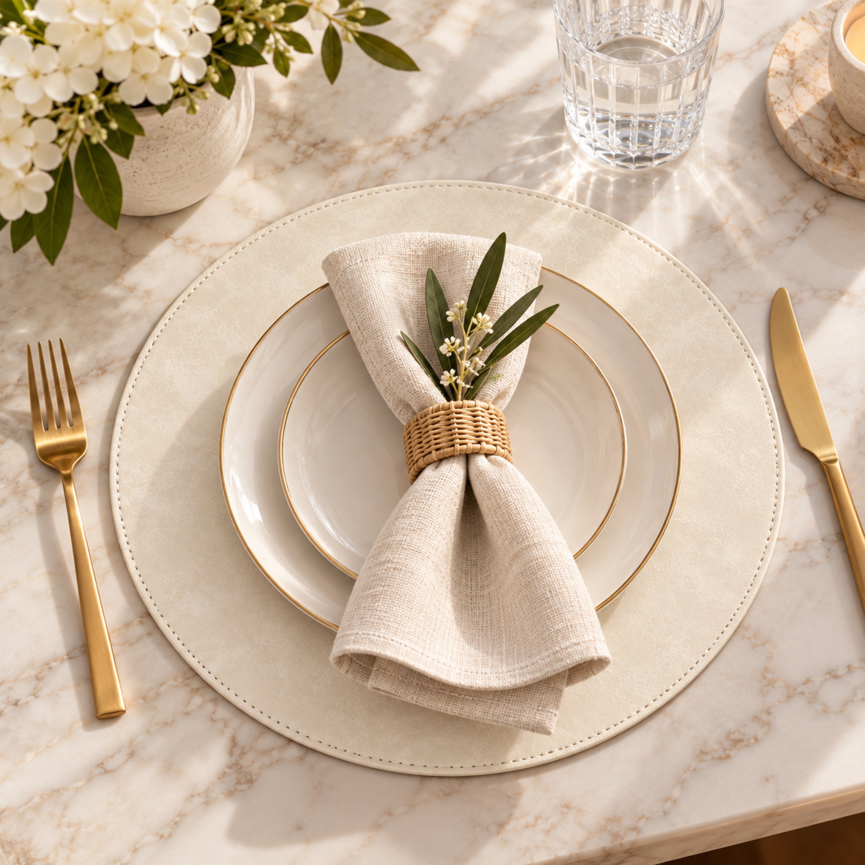 Dainty Home Suede Premium Vegan Leather Reversible 15" Round Placemat Set Of 4