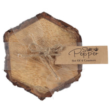 Load image into Gallery viewer, Dainty Home Wood With Tree Bark Designed 4" Hexagon Coaster Set Of 4
