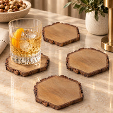 Load image into Gallery viewer, Dainty Home Wood With Tree Bark Designed 4" Hexagon Coaster Set Of 4
