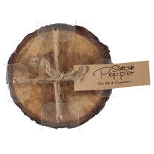 Load image into Gallery viewer, Dainty Home Wood With Tree Bark Designed 4" Round Coaster Set Of 4
