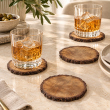 Load image into Gallery viewer, Dainty Home Wood With Tree Bark Designed 4" Round Coaster Set Of 4
