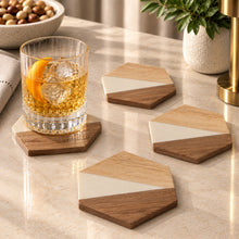Load image into Gallery viewer, Dainty Home Wood And Resin Designed 4" Hexagon Coaster Set Of 4
