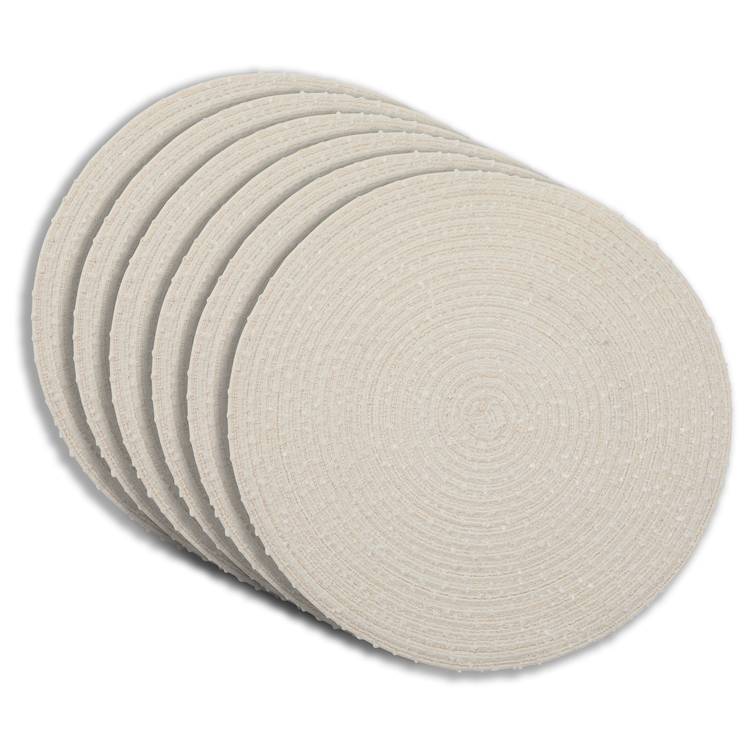 Dainty Home Boucle 15" Round Woven Placemats Set of 6 - Durable, Reversible & Non-Slip Table Mats