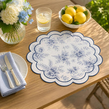 Load image into Gallery viewer, Dainty Home Botanical Bliss Vinyl Round Placemat Set of 6, Waterproof Easy Clean Scalloped Placemats
