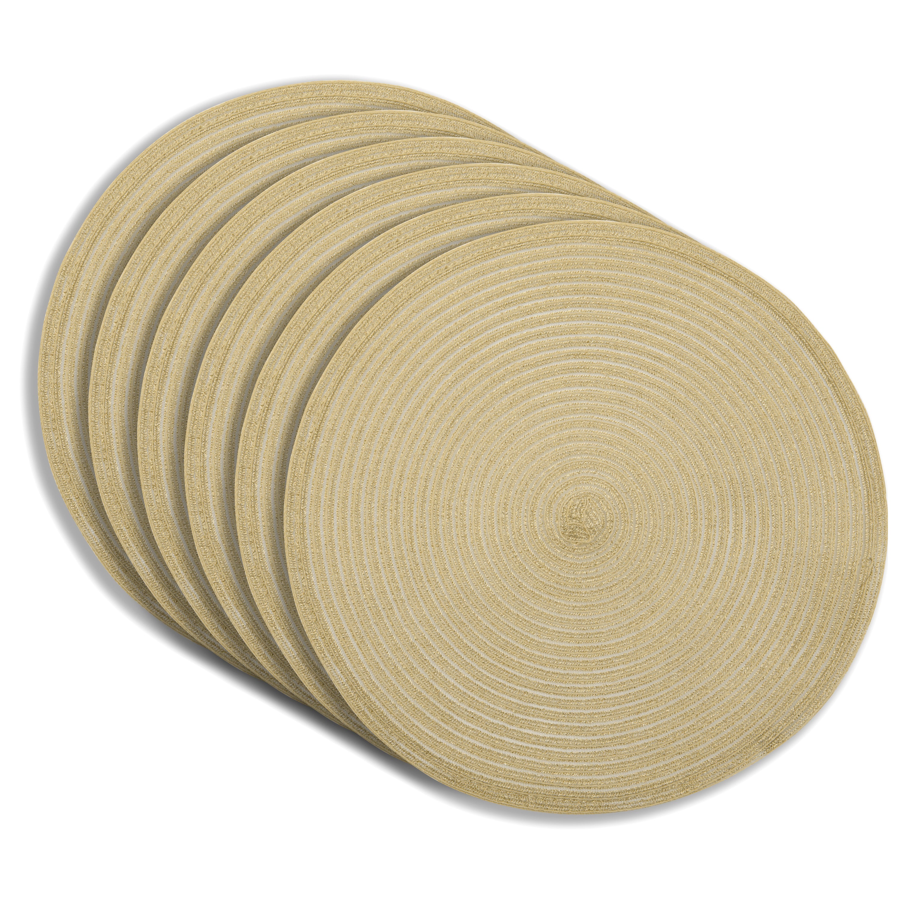 Dainty Home Lurex 15" Round Woven Placemats Set of 6 - Durable, Reversible & Non-Slip Table Mats