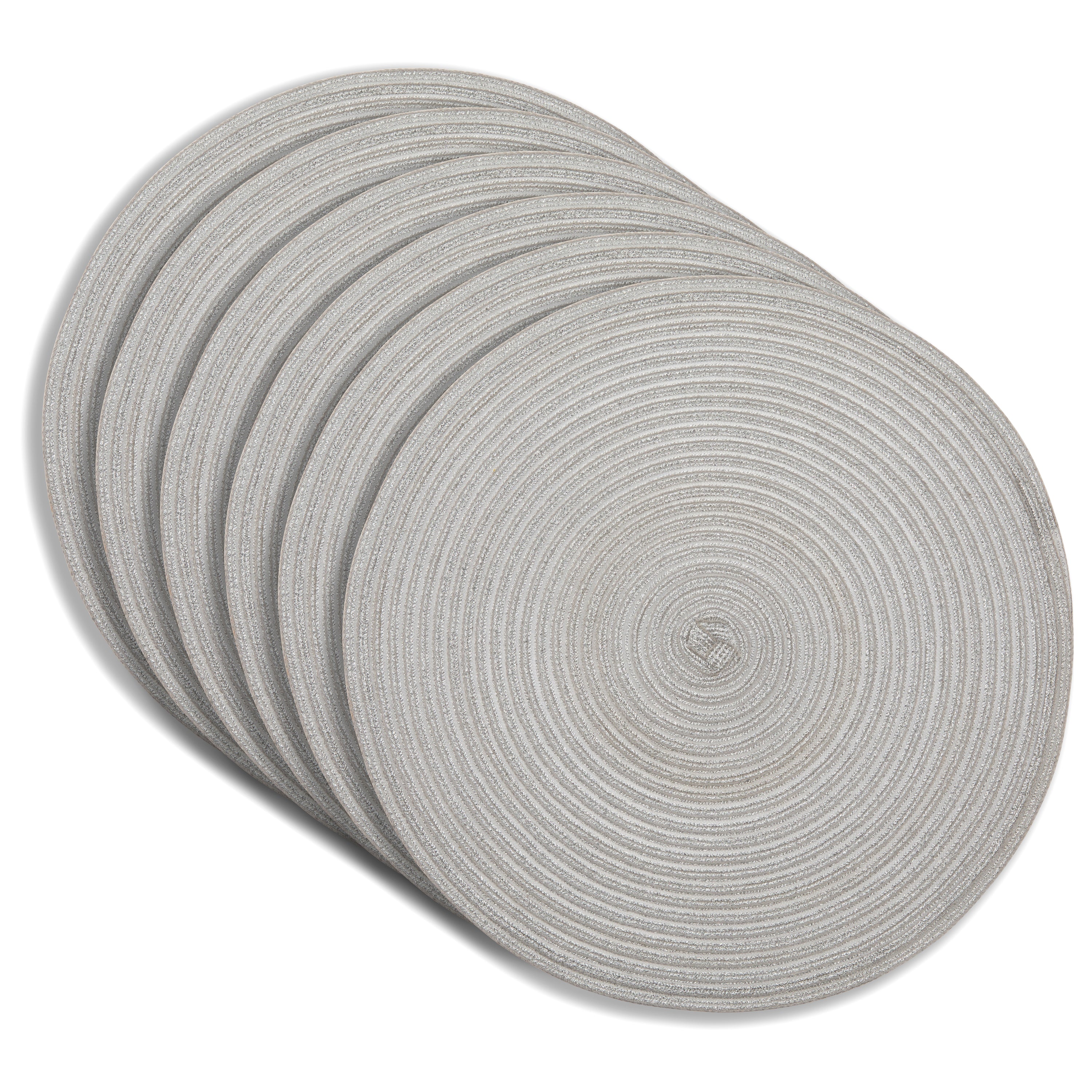 Dainty Home Lurex 15" Round Woven Placemats Set of 6 - Durable, Reversible & Non-Slip Table Mats