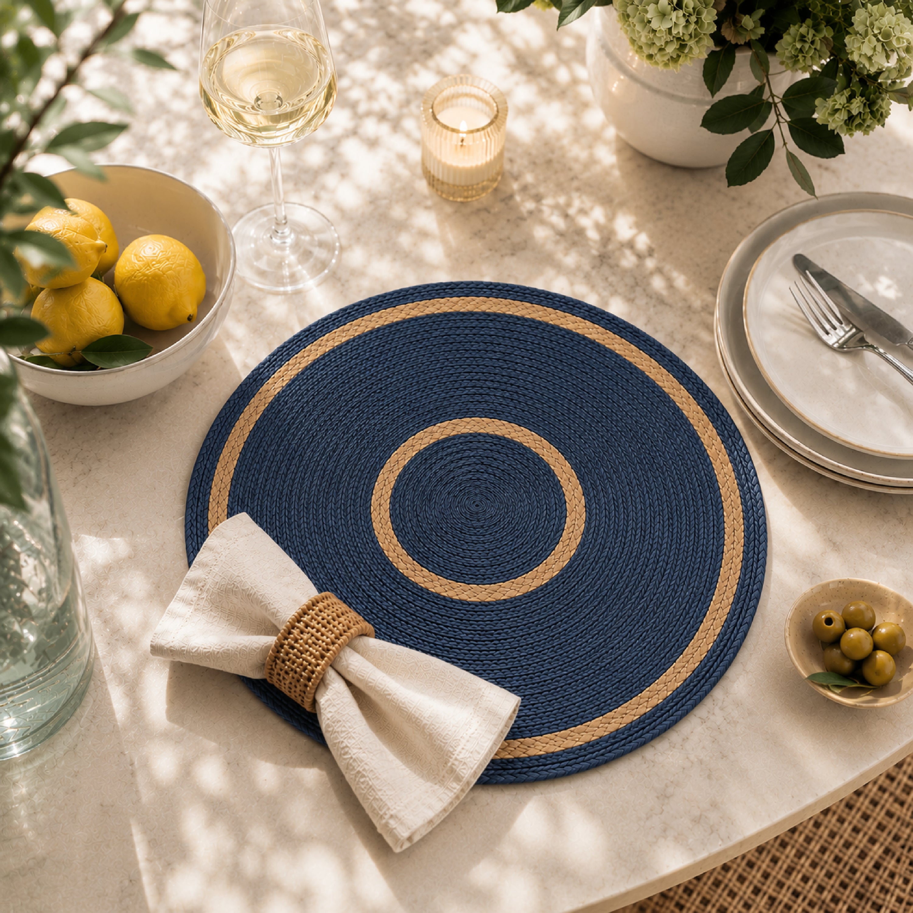 Dainty Home Phoenix 15" Round Natural Jute and Polypropylene Placemats Set of 6 - Durable Table Mats