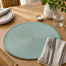 Load image into Gallery viewer, Dainty Home Pom Pom 15" Round Woven Placemats Set of 6 - Durable, Reversible &amp; Non-Slip Table Mats
