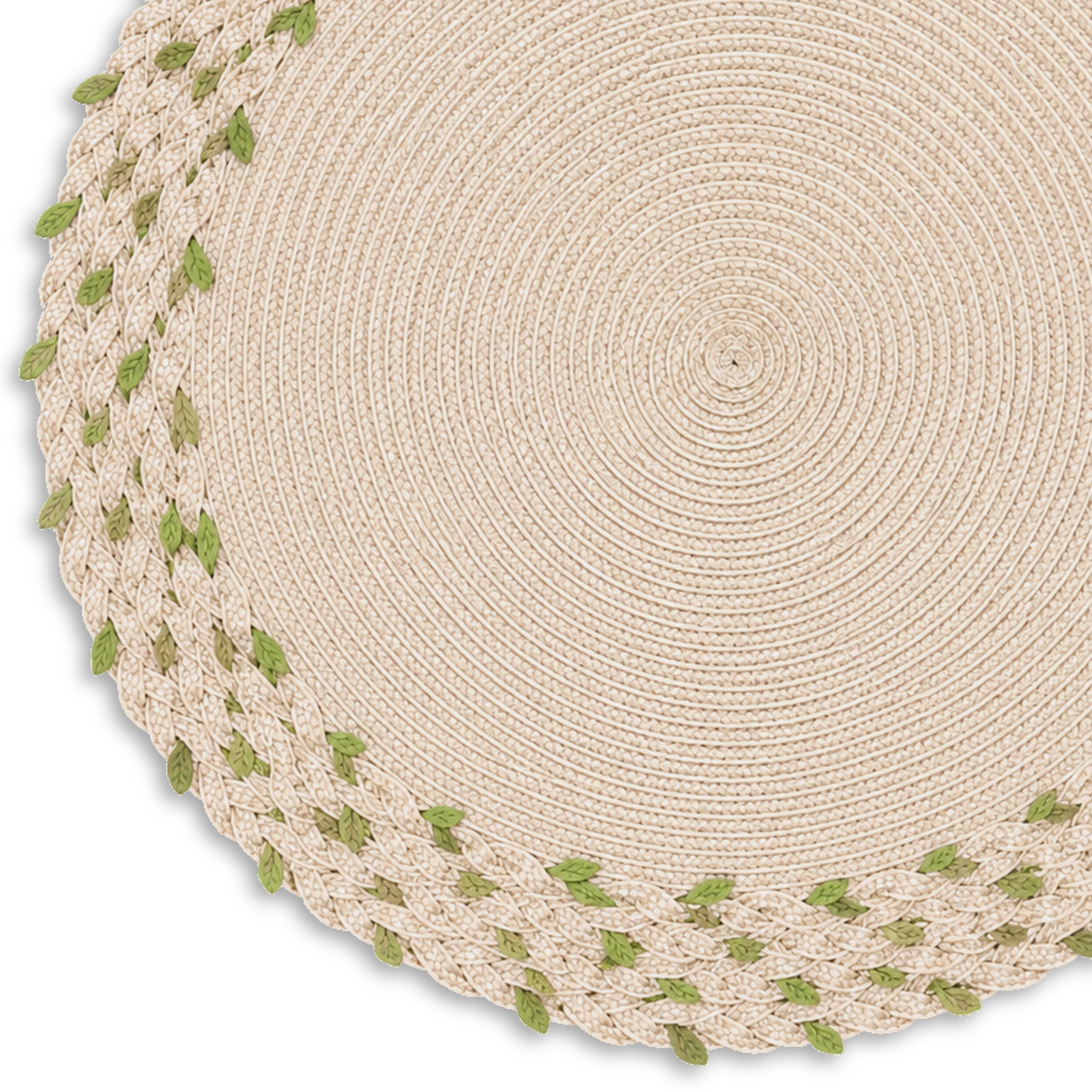Dainty Home Leaf Trimmed 15" Round Placemats Set of 6 - Durable, Reversible & Non-Slip Table Mats