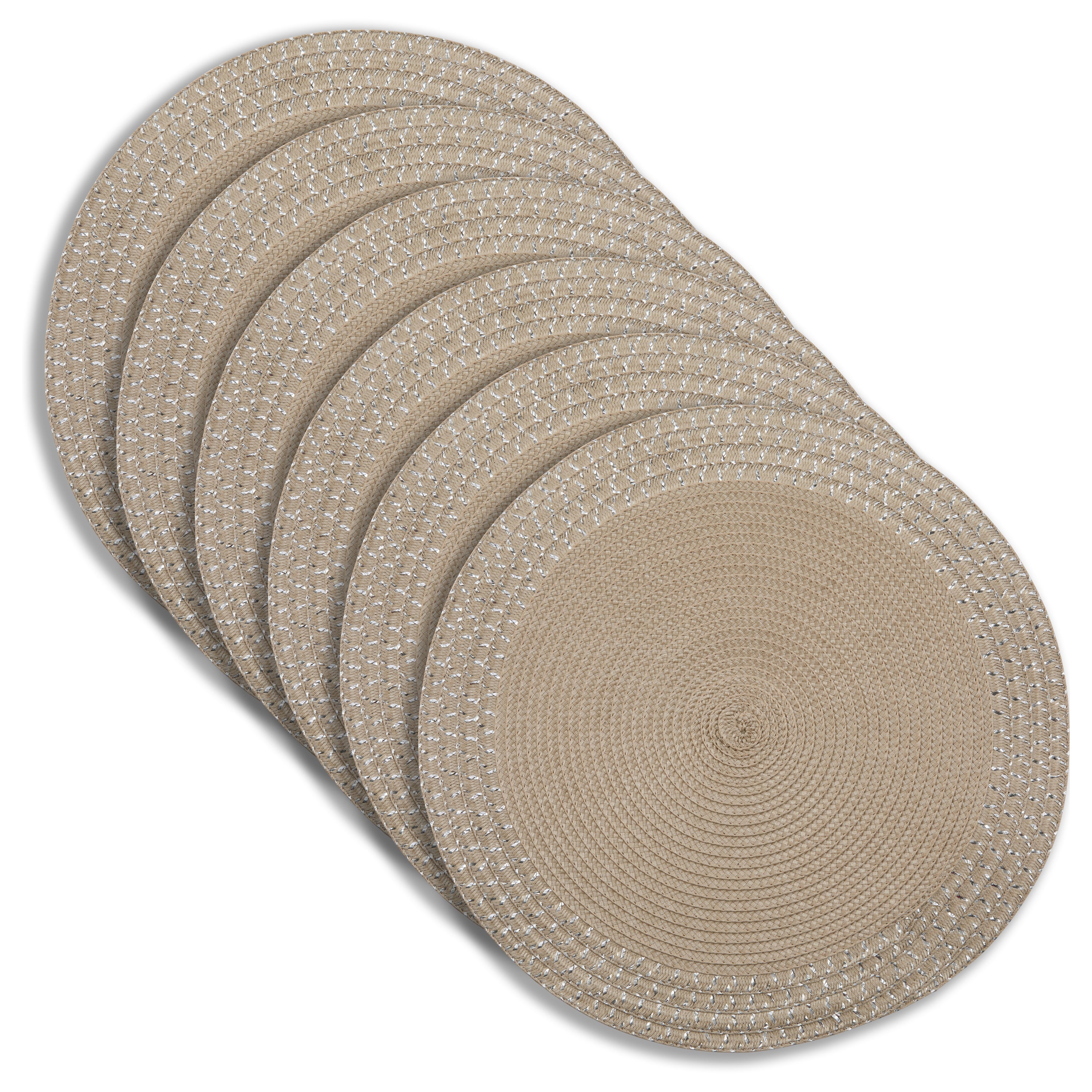 Dainty Home Sparkles 15" Round Woven Placemats Set of 6 - Durable, Reversible & Non-Slip Table Mats