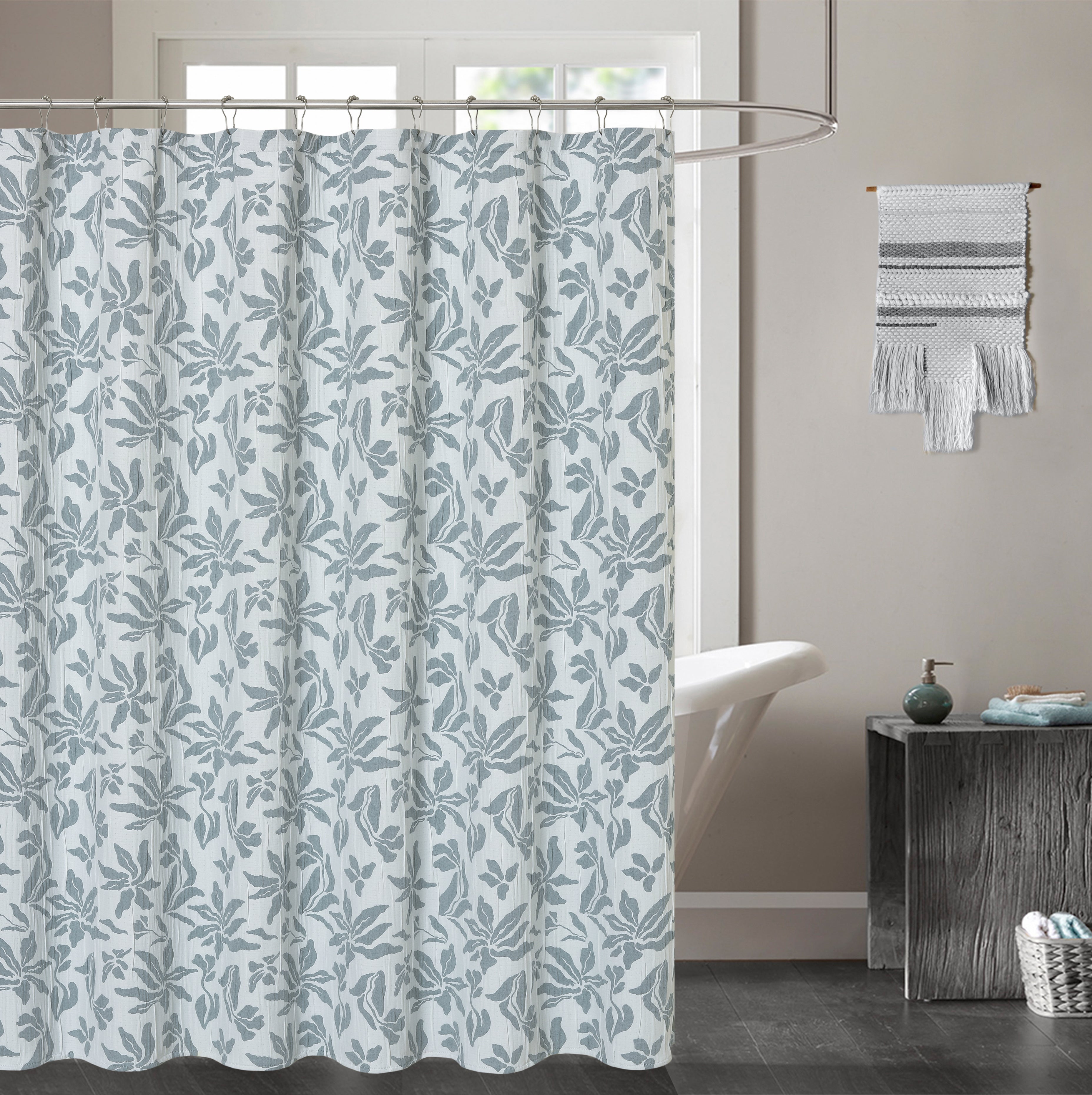 Dainty Home Julianna Floral Jacquard Textured Soft Polyester Fabric Shower Curtain, 72" x 72"