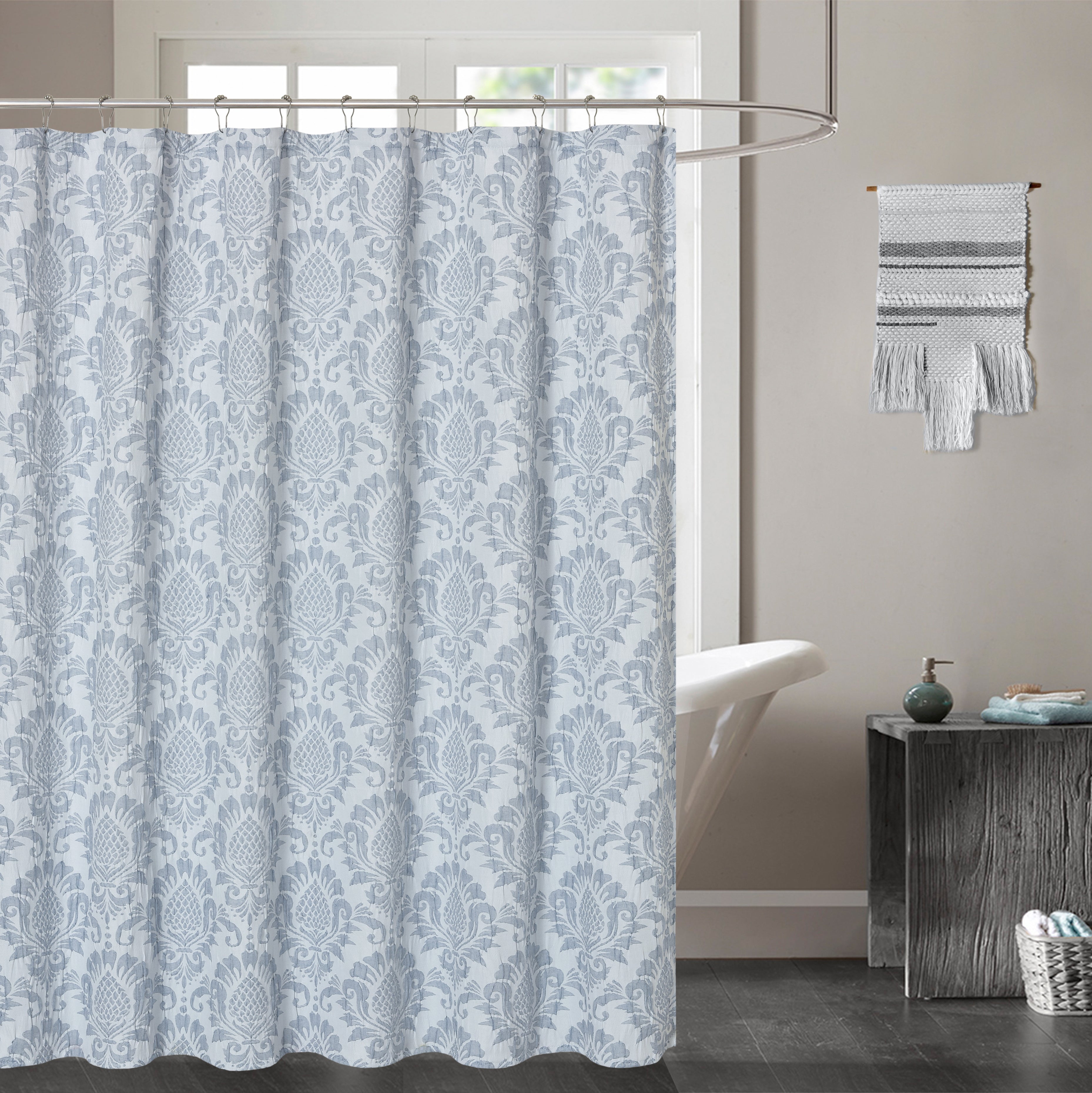 Dainty Home Vanessa Medallion Jacquard Textured Soft Polyester Fabric Shower Curtain, 72" x 72"