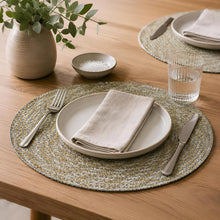 Load image into Gallery viewer, Dainty Home Kaleidoscope 15" Round Woven Placemats with Metallic Thread, Set of 4 – Durable &amp; Reversible
