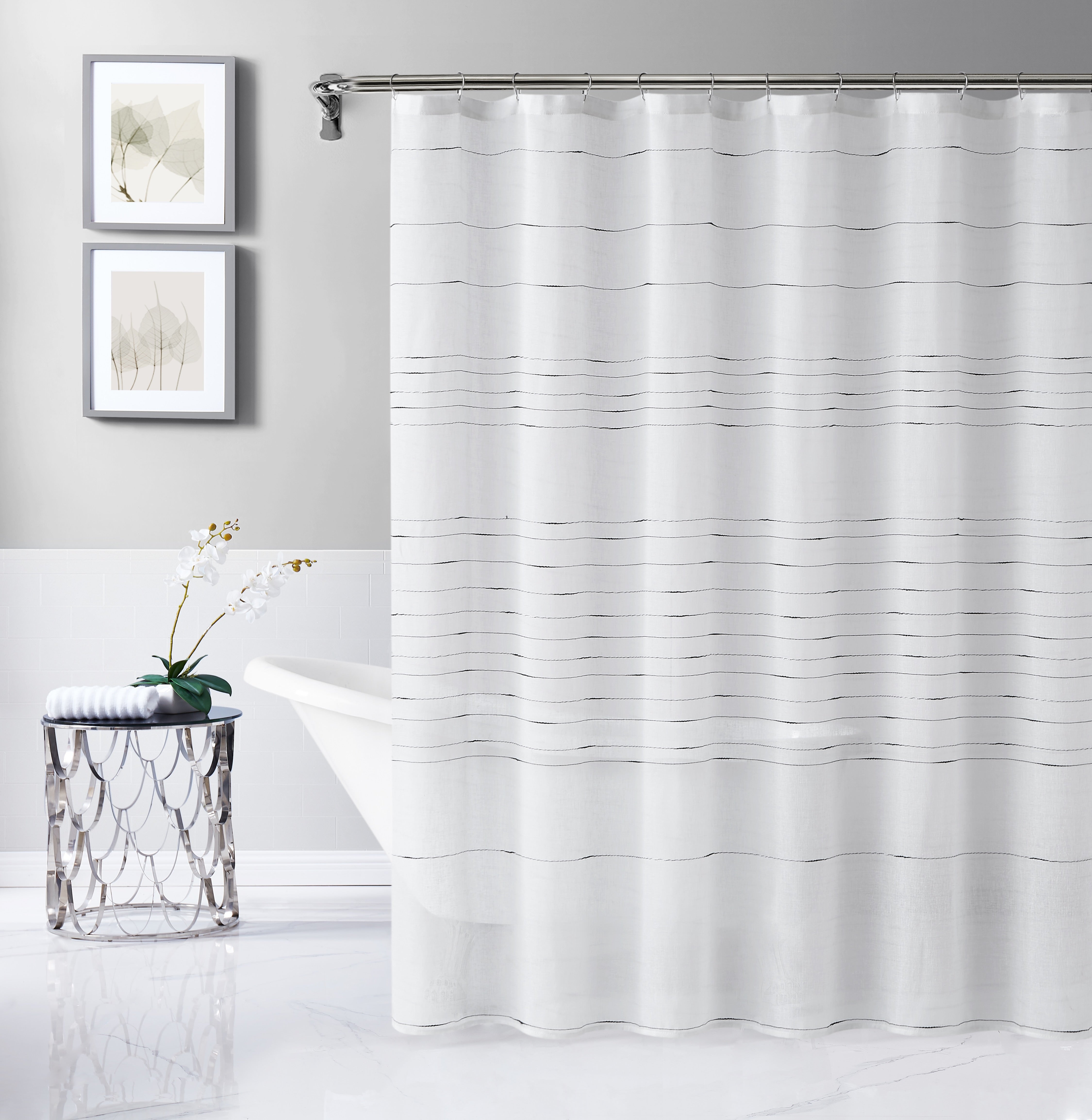 Dainty Home Lisa 3D Linen Textured Weaved Linen Look Striped Designed Fabric Shower Curtain